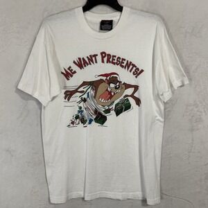 Vintage 90s Taz Tasmanian Devil Graphic Shirt Size XL Christmas Me Want Presents